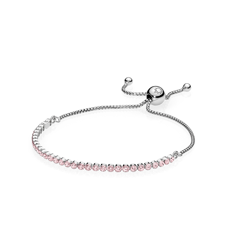 PANDORA潘多拉 经典复古闪耀粉色银手链绳可搭摆件挂件 女士 925银-590524PCZ