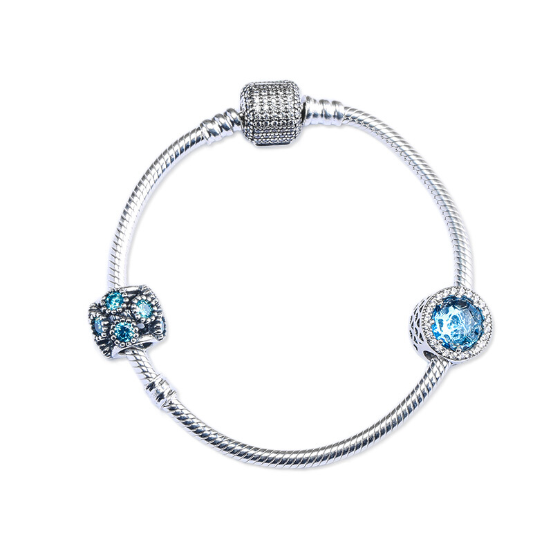 Pandora潘多拉成品手镯 蓝色闪耀的心系列 925银时尚串珠成品手链PZ-037