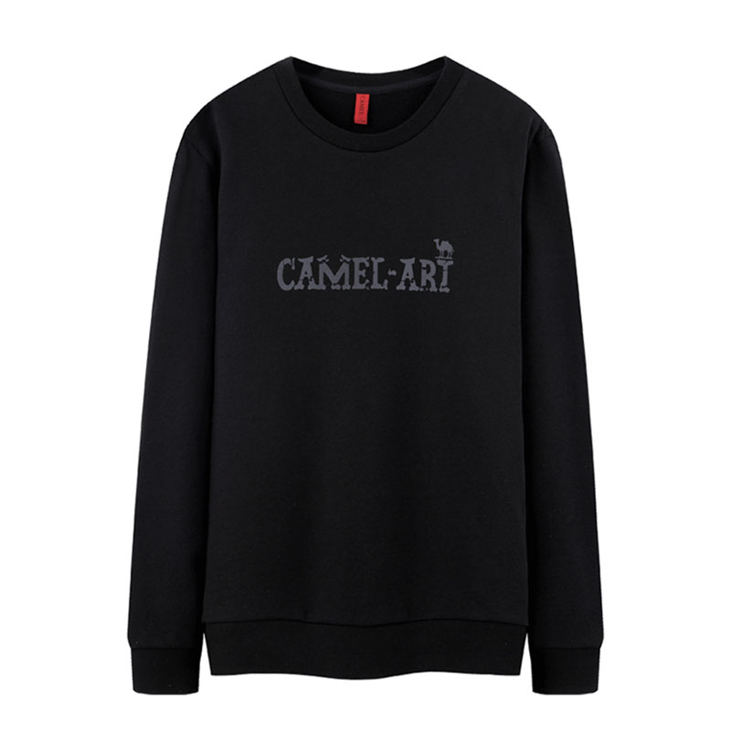 CAMEL骆驼男装 2018秋季新款男青年圆领套头纯色胶浆印花舒适休闲卫衣