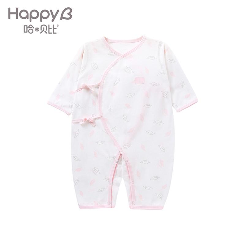 哈贝比 （happyB）婴儿连体衣春秋 新生儿和尚衣 婴儿长袖斜开纯棉爬服哈衣