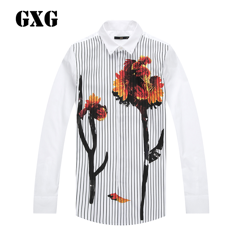 GXG男装春季都市男士白色休闲长袖衬衫_1
