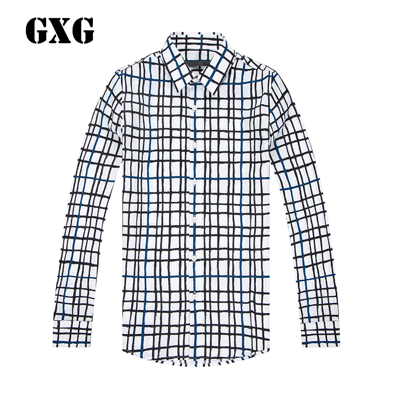 GXG衬衫男装 春季 都市时尚修身男士花色长袖衬衫