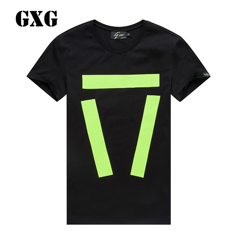 GXGT恤男装 春季男士时尚休闲都市修身黑色圆领短袖T恤