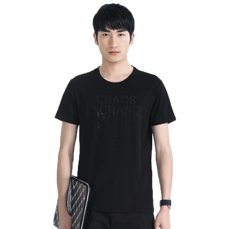 GXGT恤男装 夏季男士时尚青年百搭气质修身款潮流休闲黑色短袖T恤
