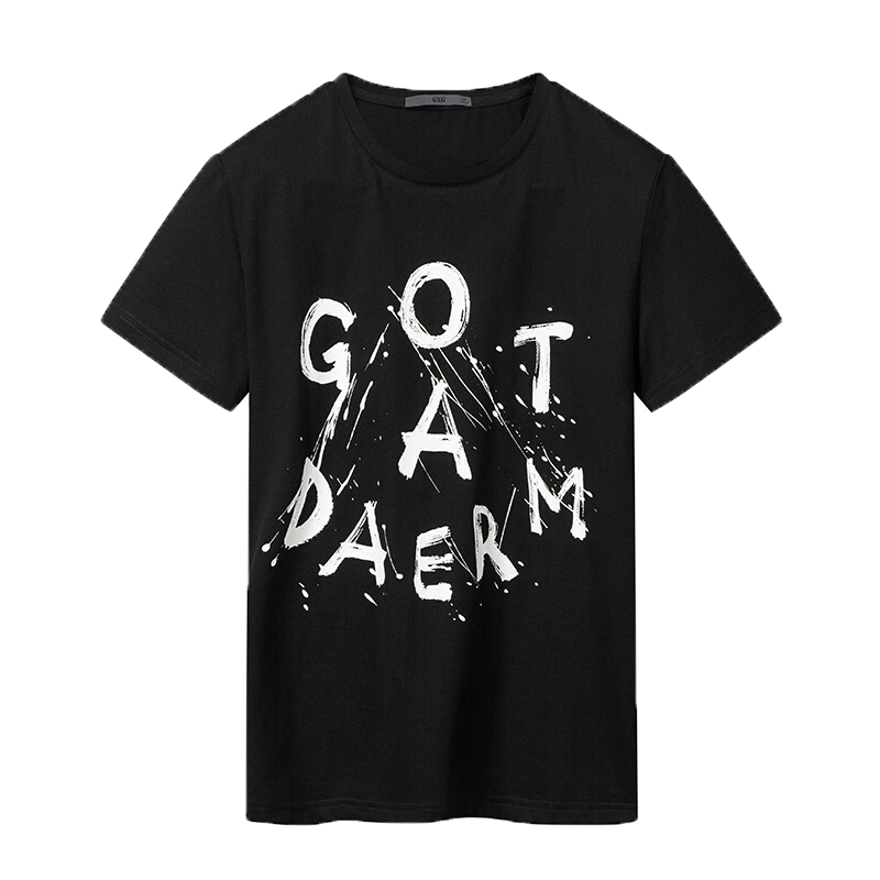 GXG短袖男装 青年男士时尚气质流行韩版修身黑色圆领短袖T恤男潮