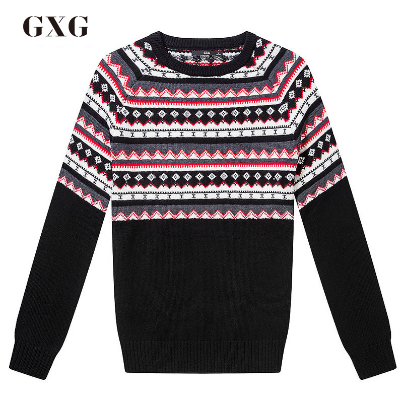 GXG针织衫男装 春季男士修身时尚休闲都市流行黑红色针织衫#64220