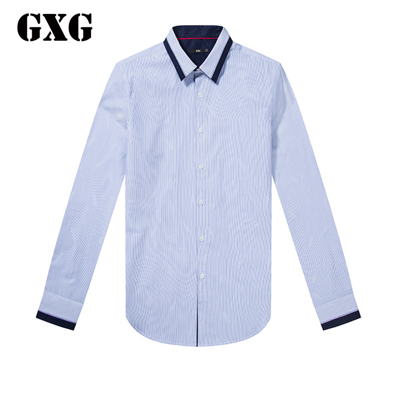 GXG长袖衬衫男装 春季热卖男士修身蓝色休闲长袖衬衫男