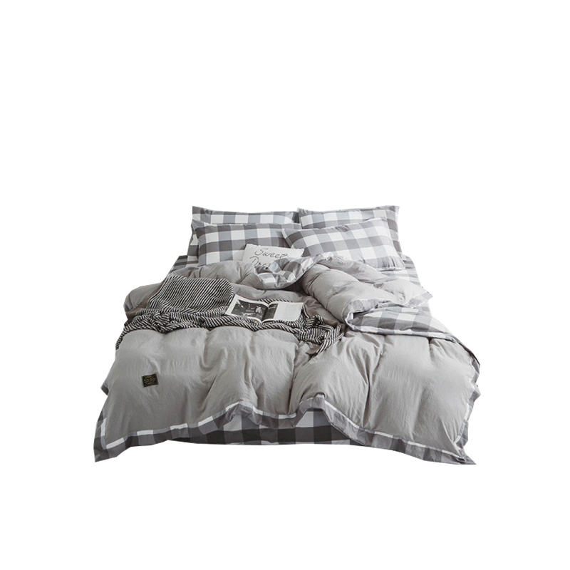 珀金家纺 水洗棉四件套无印风简约纯色1.5米床上用品学生宿舍被套床单1.8米套件
