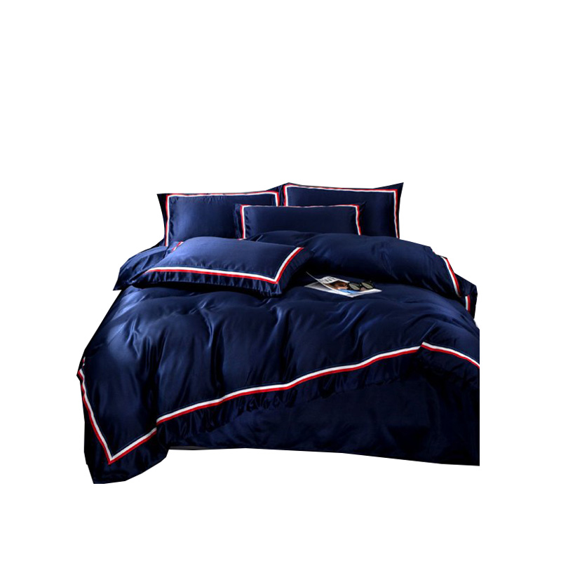 珀金家纺 水洗真丝四件套 条纹纯色简约被套床单1.5米套件水洗棉四件套1.8米床上用品