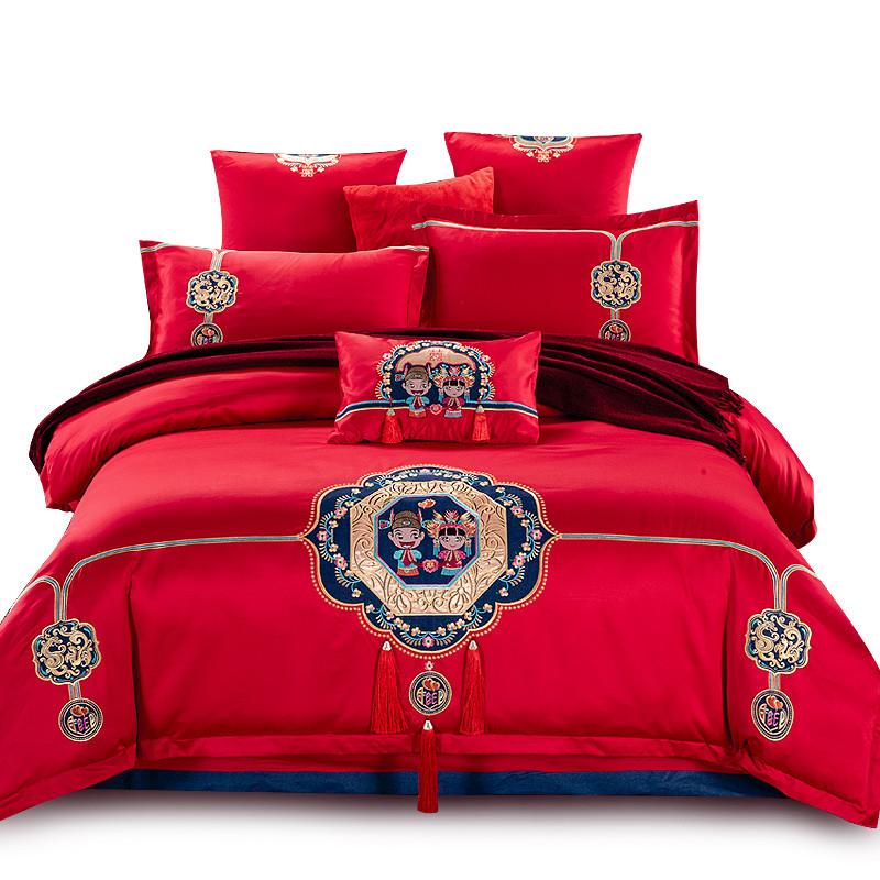 维科家纺 婚庆四件套大红新婚床上用品结婚六件套1.8米床单被套