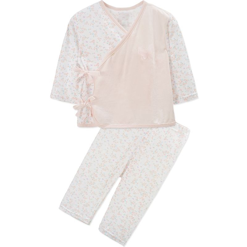婴姿坊女童拼接斜系襟内衣和尚袍两件套粉红52-73cm 0-9个月