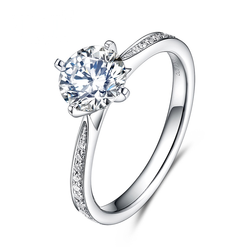 ZUANHUI钻汇珠宝 白18k金四爪钻戒正品求婚结婚一克拉铂金钻石戒指女群镶定制