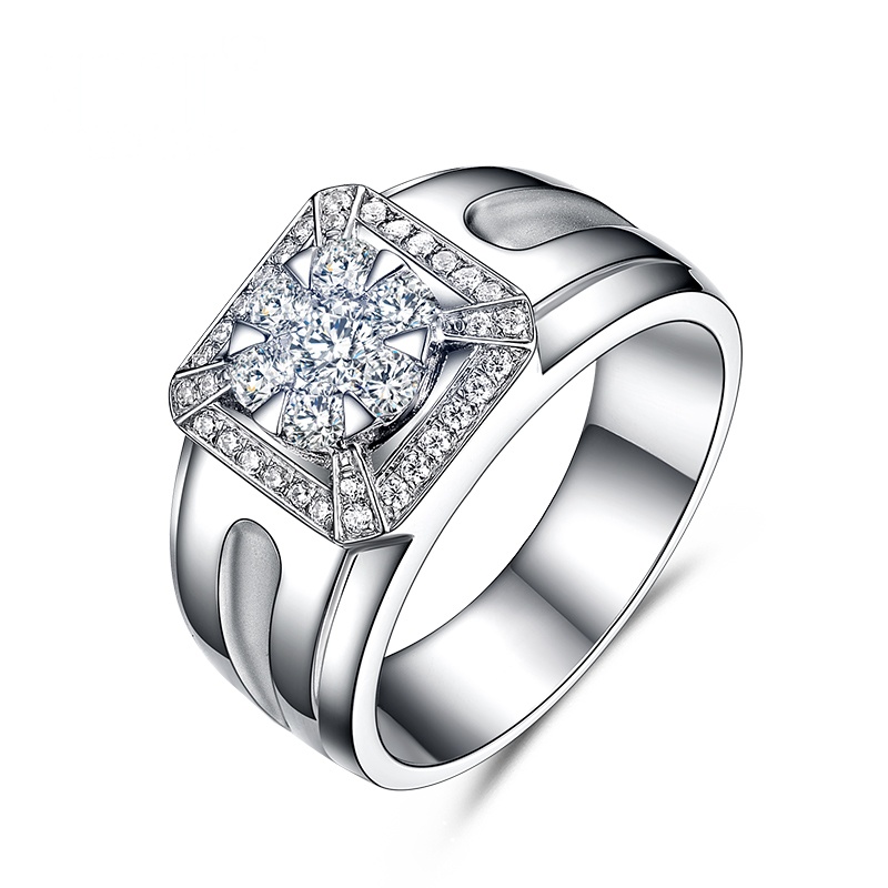 ZUANHUI钻汇珠宝 白18K金钻石戒指男士 求订结婚群镶钻戒 首饰铂金定制