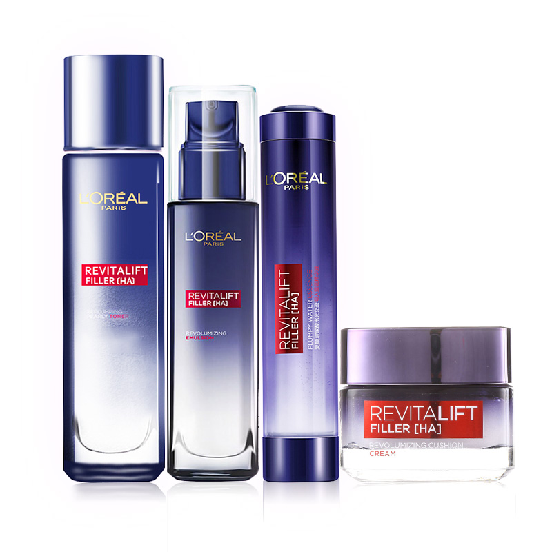 欧莱雅(LOREAL)复颜玻尿酸化妆品护肤套装(导入乳液+导入晶露+精华液+导入霜)