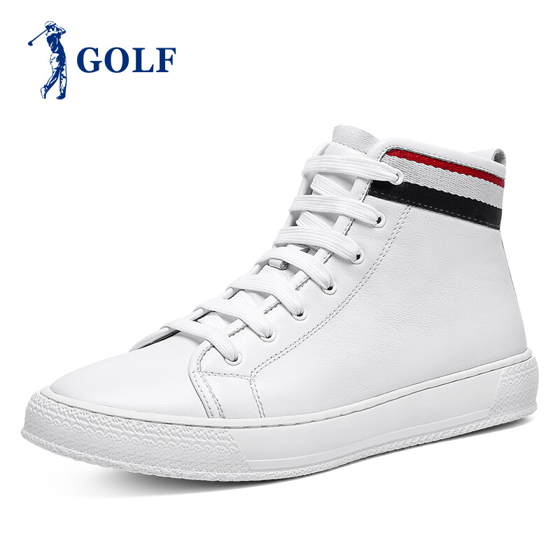 GOLF/高尔夫高帮鞋新品三色编织带韩版街头风板鞋真皮百搭简约休闲鞋男