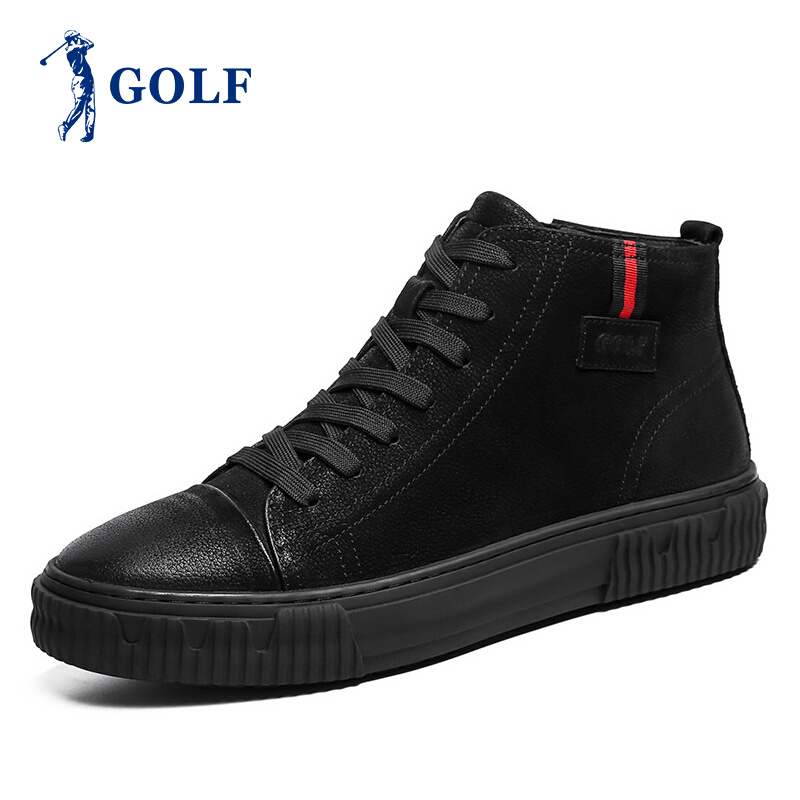 GOLF/高尔夫新品时尚休闲鞋真皮百搭耐磨板鞋男黑色