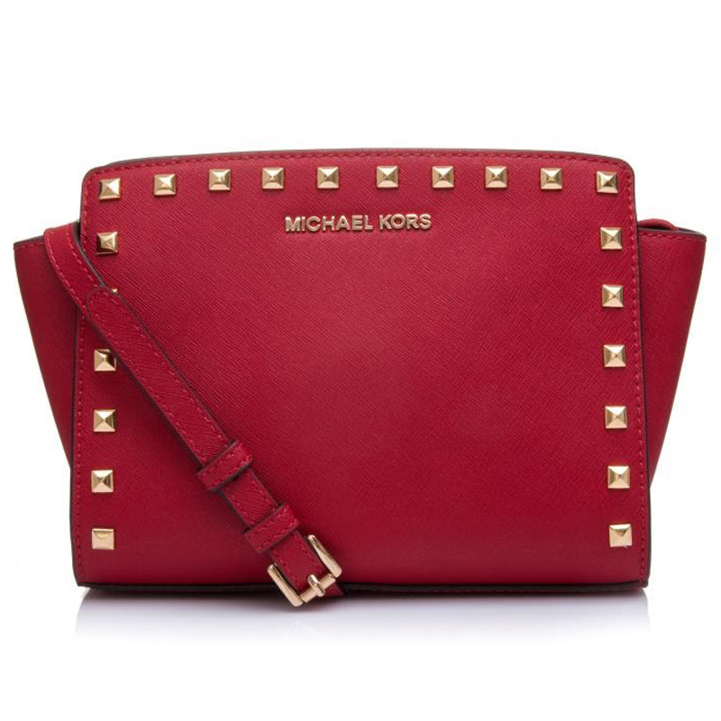 Michael Kors 迈克.科尔斯 女士皮质铆钉笑脸包单肩斜挎包蓝色金钉 小号 30T3GSMM2L