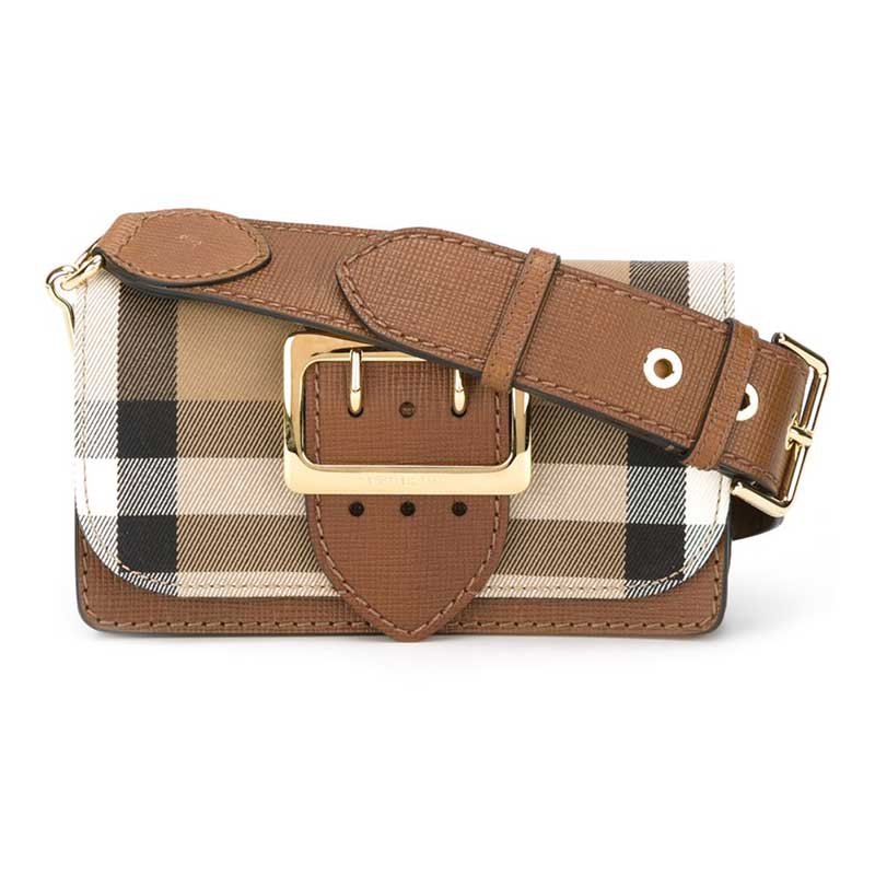 BURBERRY（博柏利）The Buckle House格纹拼皮革女士单肩斜挎搭扣包小号 4022458