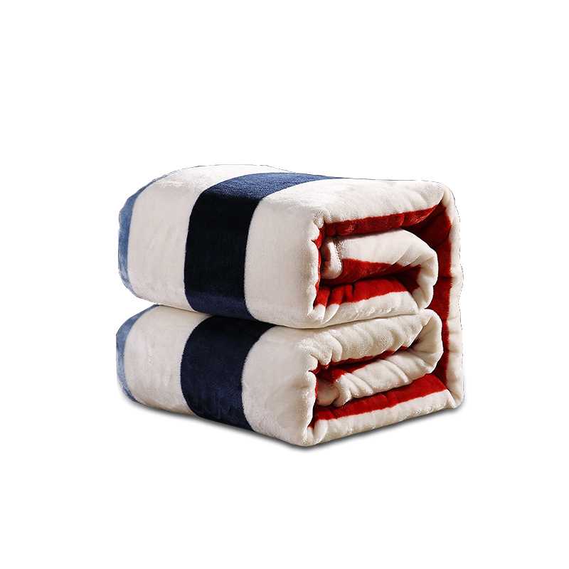 细工坊柔软舒适透气空调毯 时尚保暖法兰绒毛毯盖毯午睡毯七彩条1.5米床适用