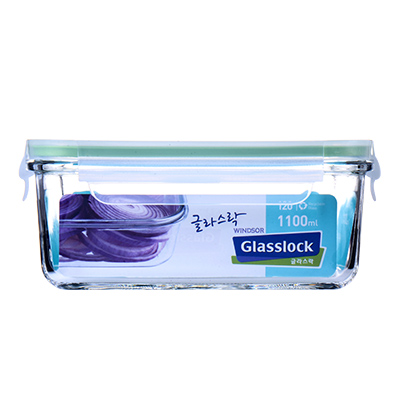 Glasslock韩国进口钢化玻璃保鲜盒1100ml加厚耐摔长方形饭盒密封防漏便当盒可微波炉加热冰箱冷冻收纳盒饭碗
