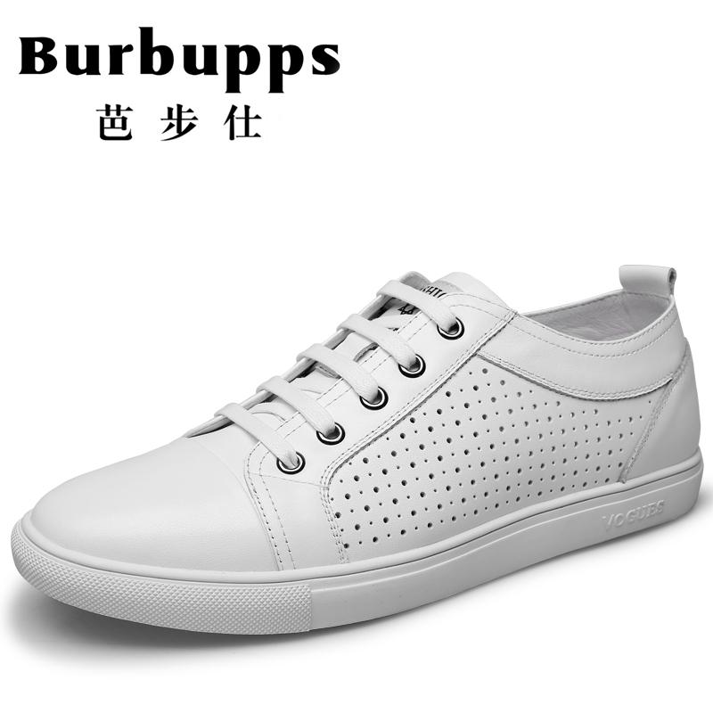 Burbupps/芭步仕2018小白鞋新款夏季韩版透气休闲鞋百搭平底板鞋系带男鞋