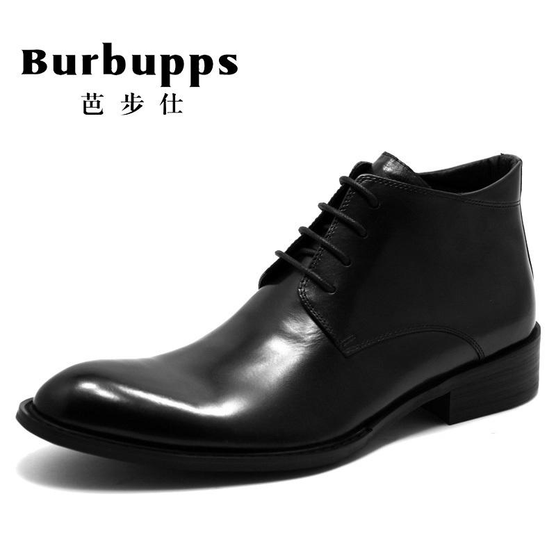 法国品牌Burbupps芭步仕2018夏季真皮内里尖头短靴商务高帮增高男鞋马丁靴