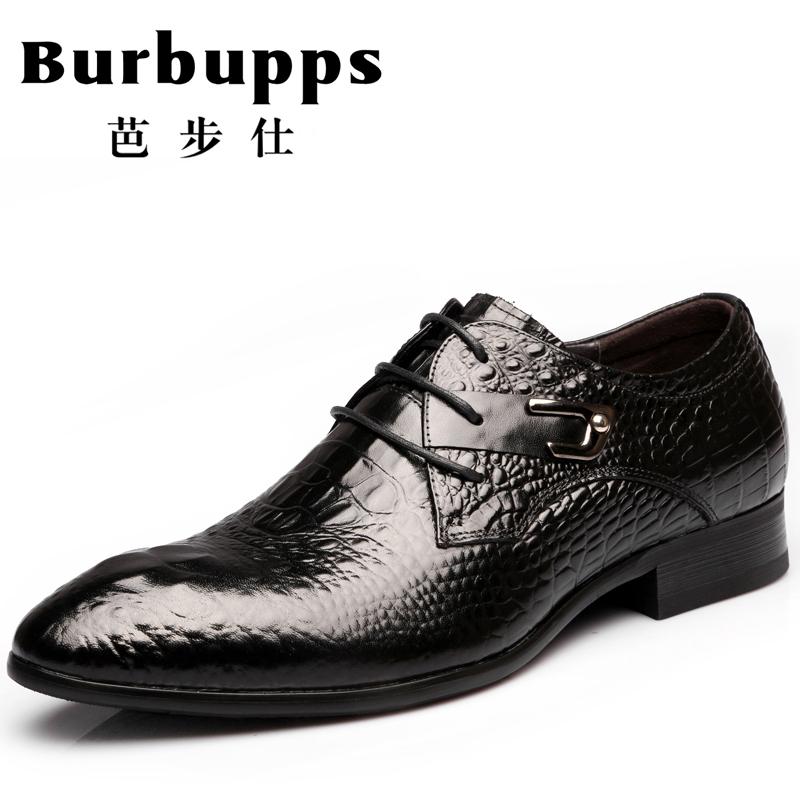 法国芭步仕Burbupps 2019春尚新鳄鱼纹男鞋正装鞋皮鞋男真皮头层牛皮尖头系带
