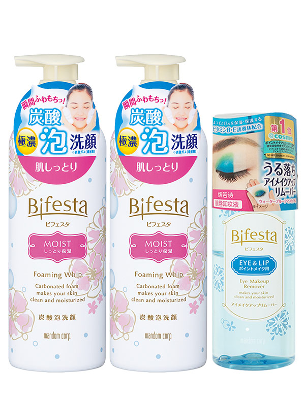 Bifesta缤若诗日本进口碳酸泡沫洁面慕斯浸润型180g*2/眼唇卸妆液145ml*1日本漫丹非曼丹水温和清洁无刺激