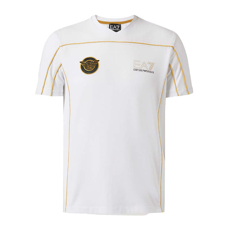 Ea7 Emporio Armani 印花徽标转点缀棉质混纺白色男士T恤#3ZPTA4 PJL2Z 1100