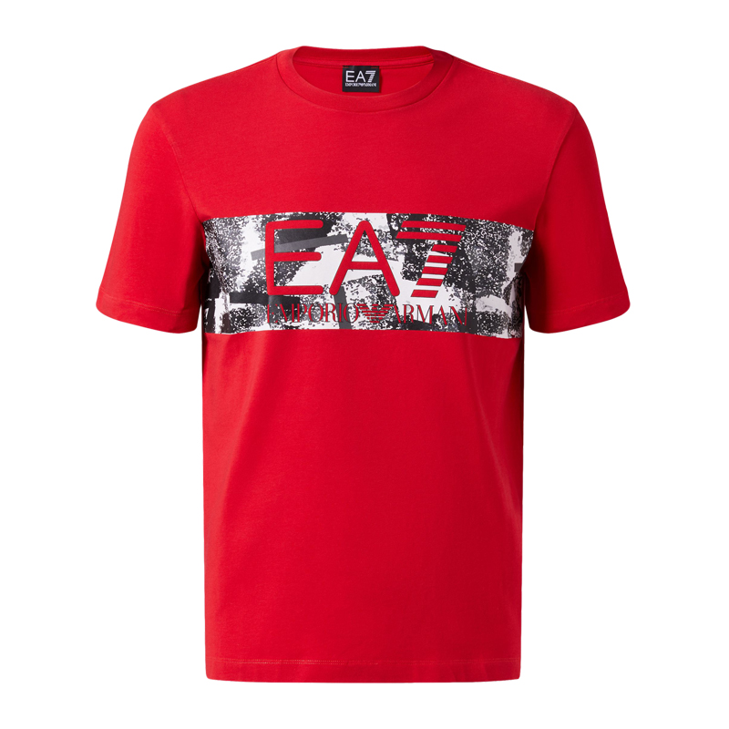 Emporio Armani/安普里奥阿玛尼 EA7系列品牌字母徽标红色纯棉男士短袖T恤
