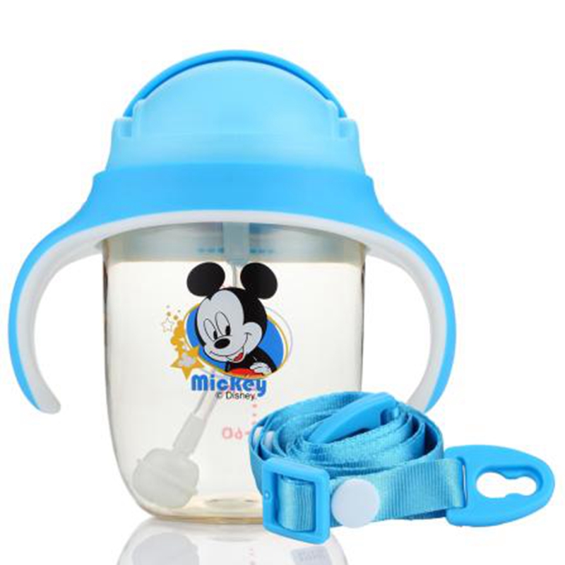 迪士尼（Disney）宝宝水杯PPSU婴儿吸管杯喝水杯带把重力球儿童学饮杯240ML