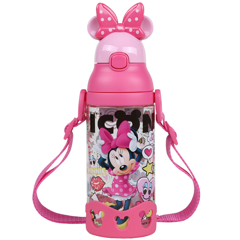 迪士尼（Disney）水杯儿童水杯女童幼儿园吸管水壶便携式防漏防喷弹跳吸管水壶500ml
