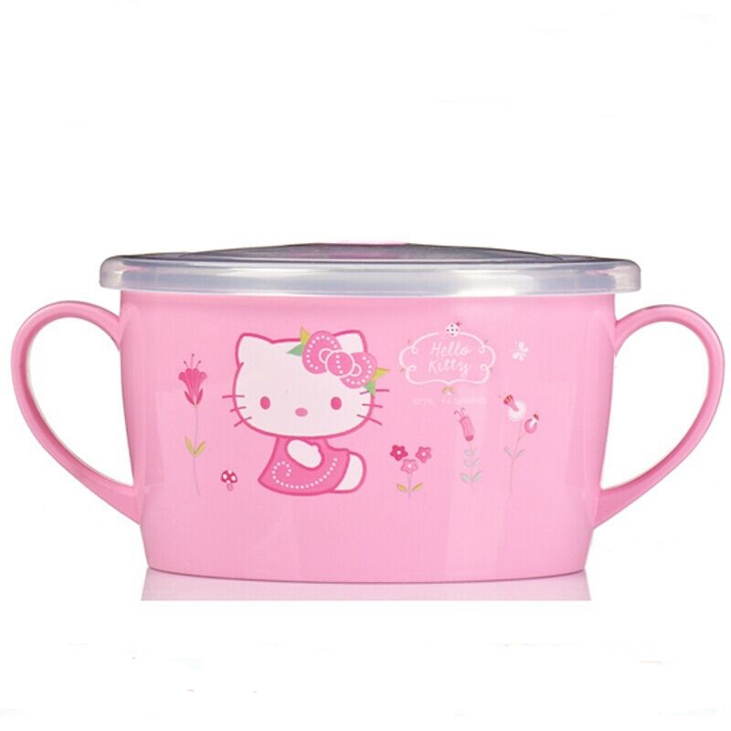 HelloKitty（凯蒂猫）儿童幼儿餐具口杯汤碗不锈钢带盖防烫500ML