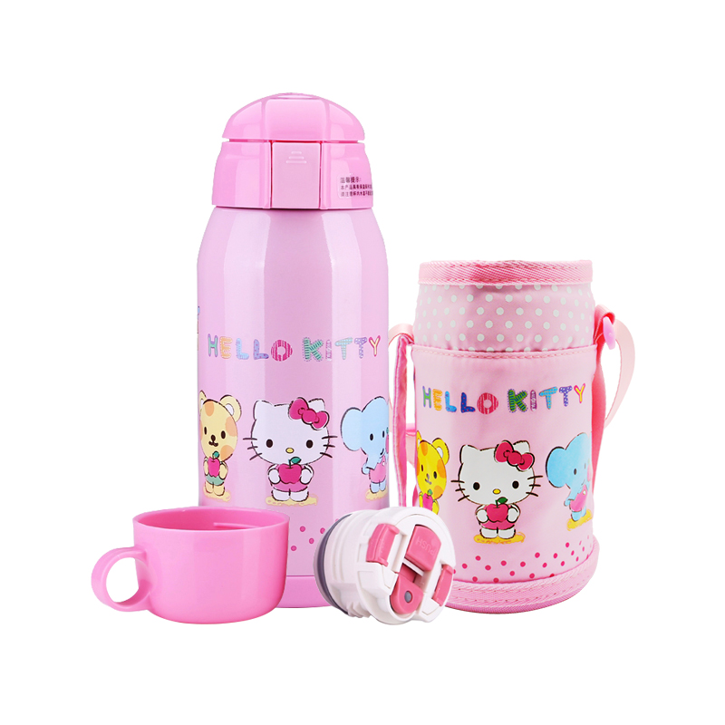 HelloKitty儿童双杯盖两用吸管不锈钢保温壶600ml