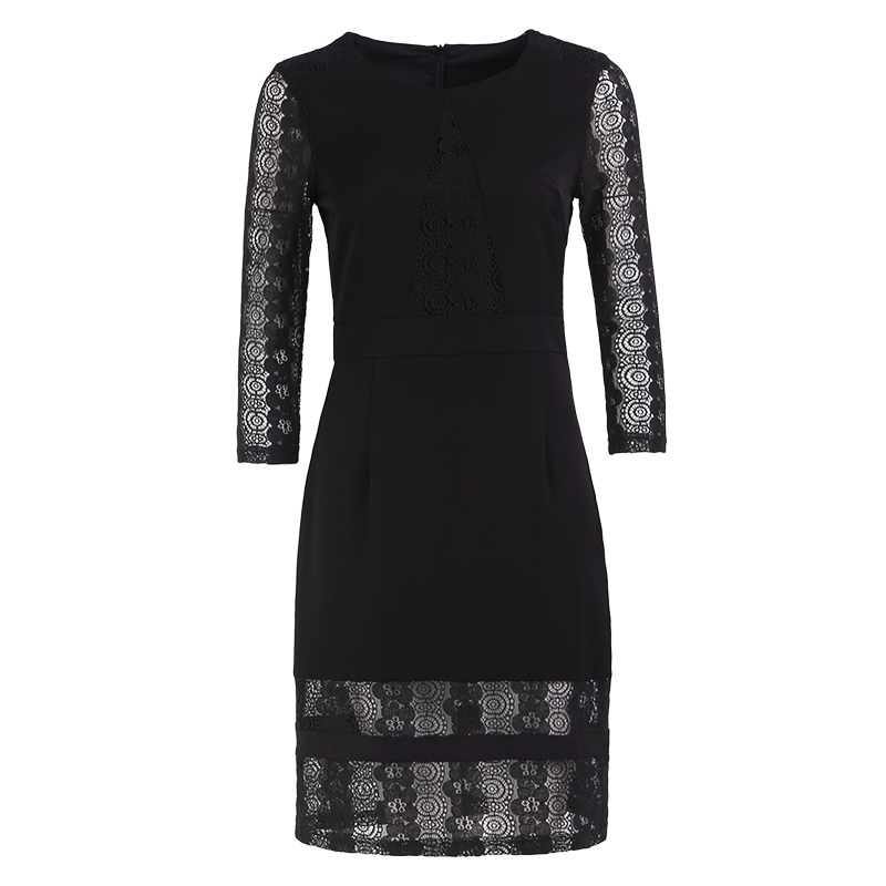 晚白 2018新款蕾丝连衣裙修身显瘦包臀优雅气质通勤中长款黑色