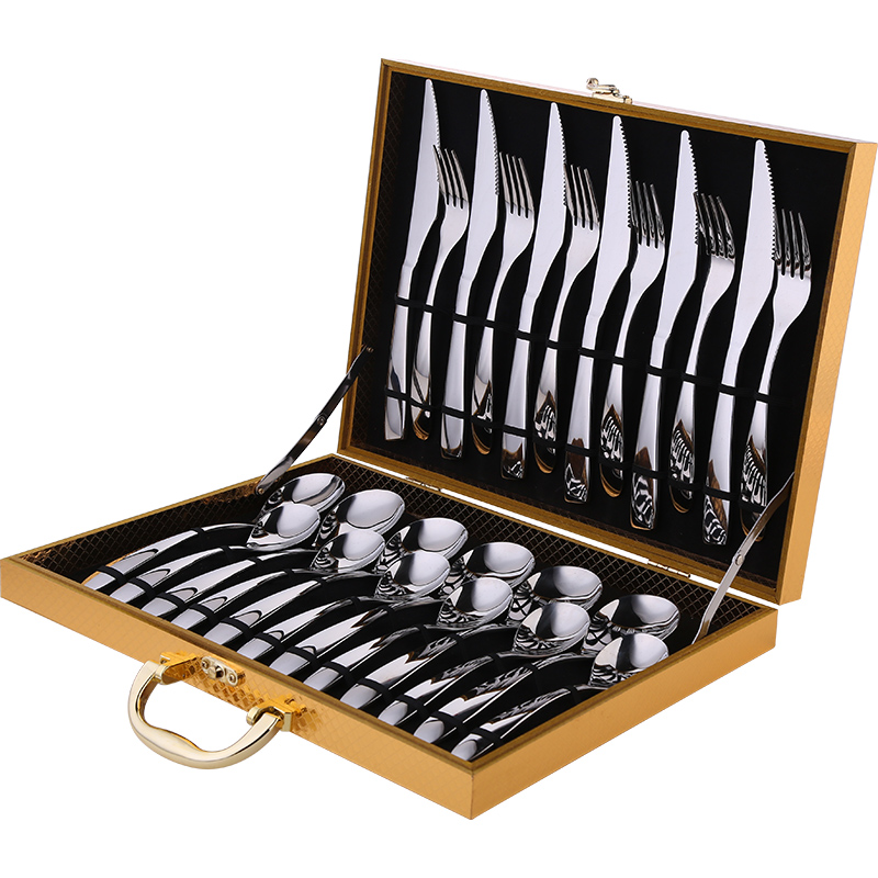 SSGP 德国加厚304不锈钢牛排刀叉套装西餐礼盒装欧式刀叉勺24件套