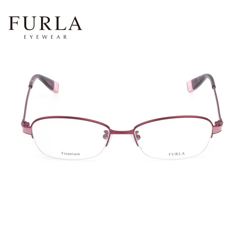 FURLA芙拉金色小框半框眼镜架女红色钛眼镜架女超轻时尚