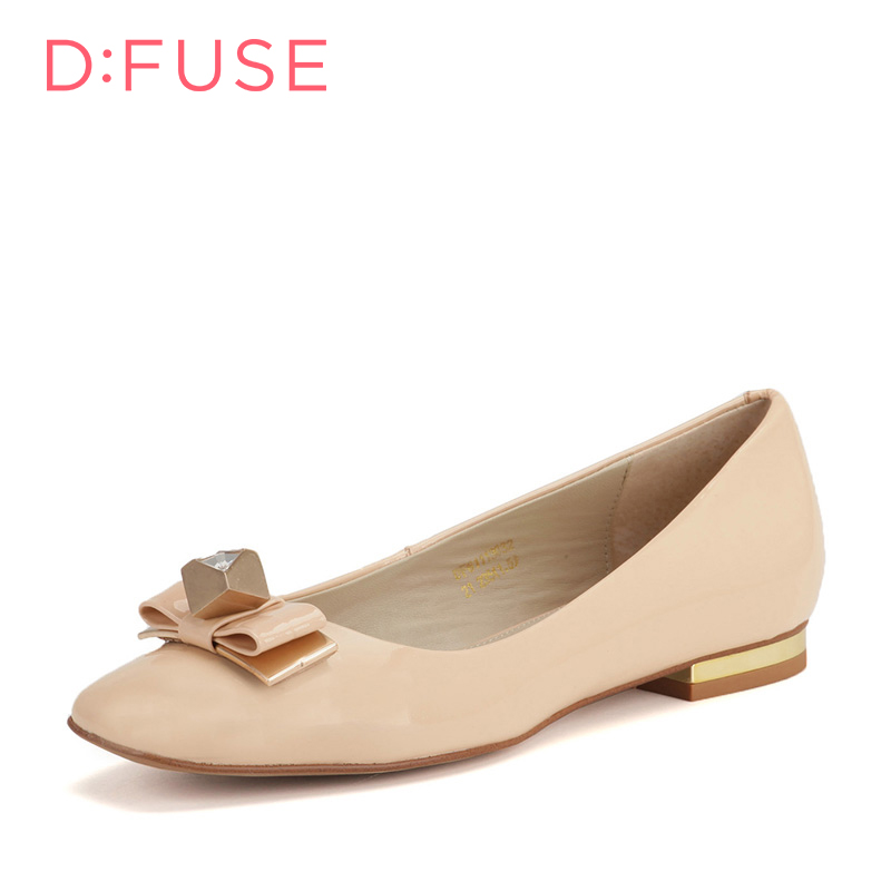 D：Fuse/迪芙斯牛漆皮金属蝴蝶结低跟单鞋女鞋DF61113032
