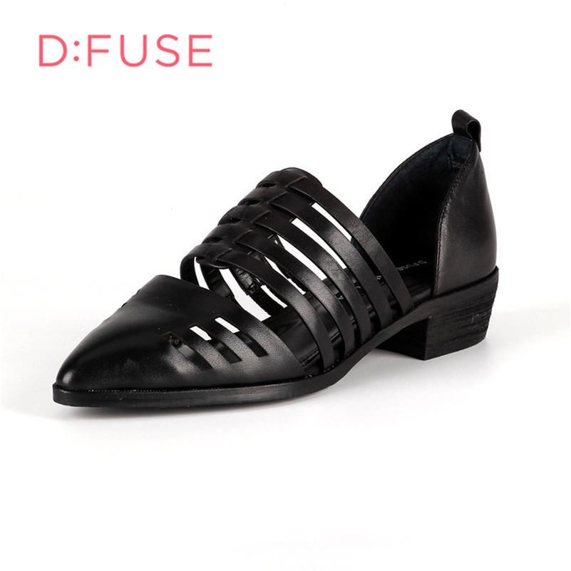 D：Fuse/迪芙斯牛皮细带尖头中跟单鞋女鞋DF61114010