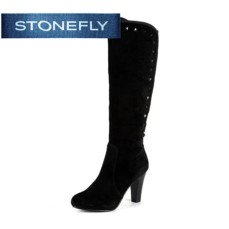 斯通富来STONEFLY冬季绒面羊皮圆头时尚中跟长靴女SD44117077