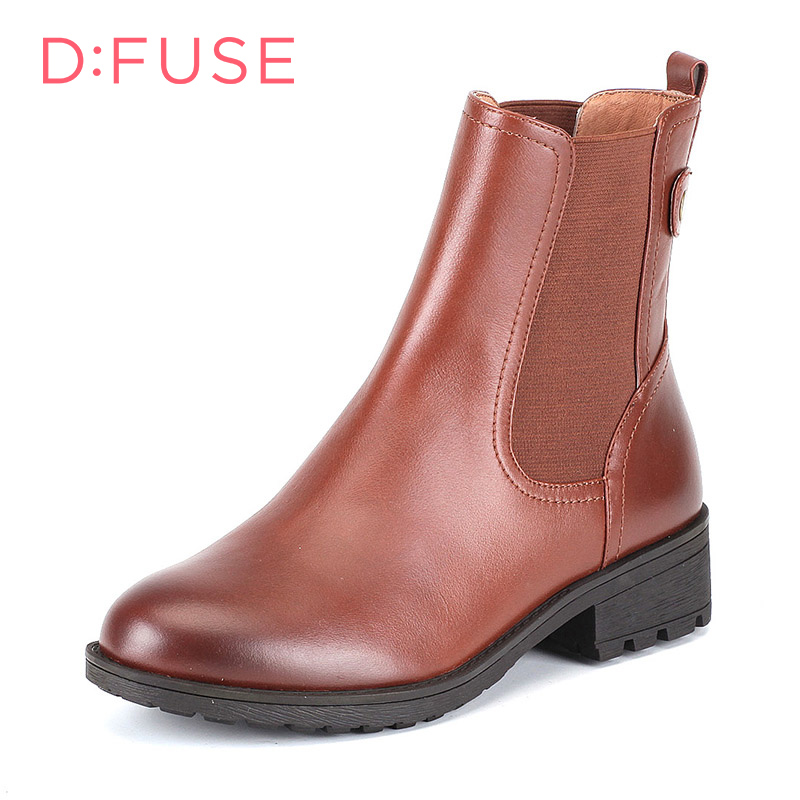 D：Fuse/迪芙斯冬新款牛皮圆头中跟切尔西短靴女鞋DF54115146_GMB43