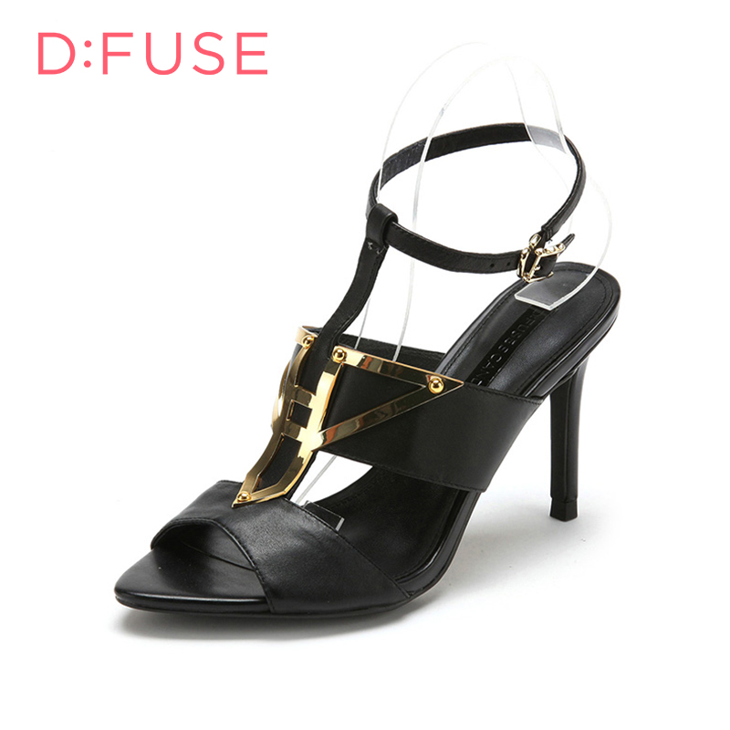 D：Fuse/迪芙斯夏羊皮革高细跟露趾女鞋凉鞋DF52111023