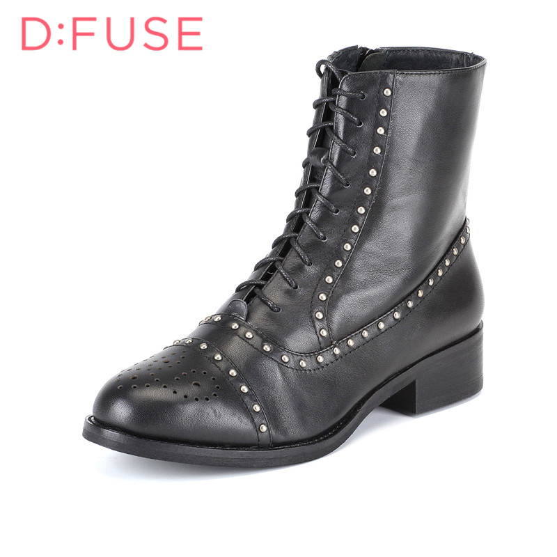 迪芙斯D:FUSE牛皮尖头低跟拉链纯色深口女鞋DF54115366