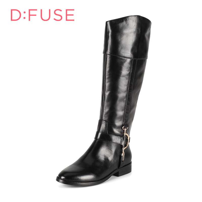 D：Fuse/迪芙斯长靴冬新款牛皮圆头低跟侧拉链女鞋DF54116501_ahC04