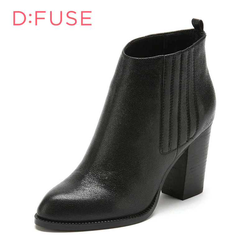 D：Fuse/迪芙斯短靴冬季新款牛皮尖头超高粗跟女鞋DF54115033_VHt15