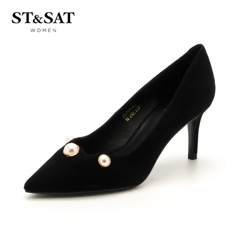 St&Sat/星期六羊反绒高跟单鞋女鞋子SS73111181