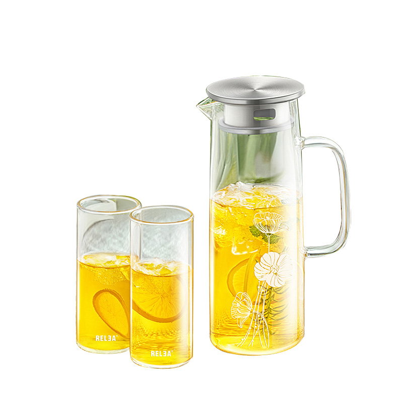 物生物(RELEA)凉水壶玻璃壶透明水具不保温饮料果汁壶大容量凉杯玻璃水壶冷水壶
