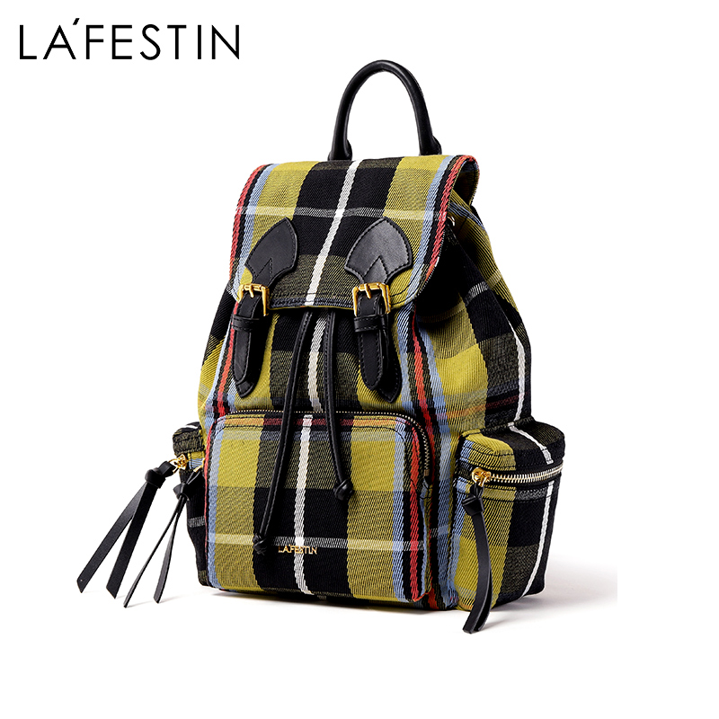 拉菲斯汀2018新款双肩包女轻便格子包时尚休闲背包大容量旅行包包