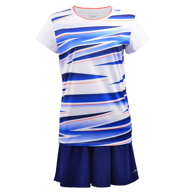 李宁 LI-NING 新款羽毛球比赛套装 上衣短裤短袖T恤 蓝色款 AATM002