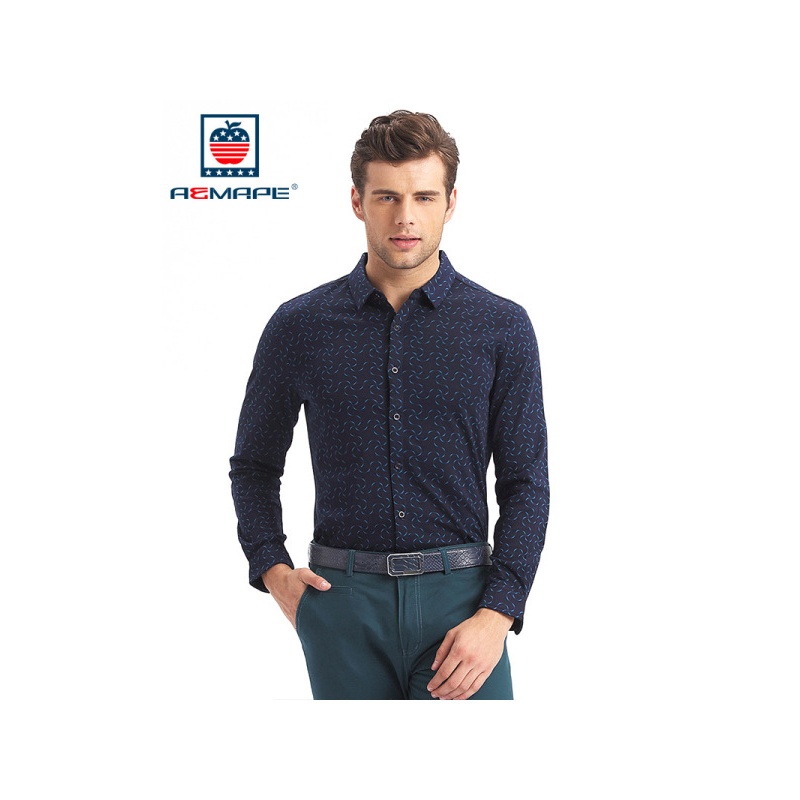 AEMAPE苹果衬衫男士时尚印花商务休闲修身品质男装新款长袖
